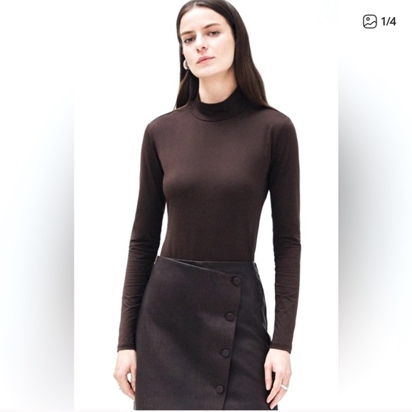 Mayson the Label Tissue Jersey Mock Neck Chocolate Brown - Picture 1 of 9